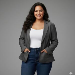 Torrid Y2K Denim Striped Blazer Jacket